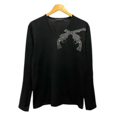 ロアー roar Tシャツ ロンT Vネック コットン ラインストーン 長袖 2 黒 ブラックのサムネイル