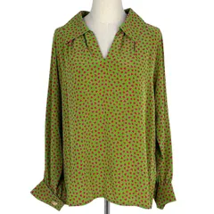イヴ・サンローラン YVES SAINT LAURENT オープンカラー プリント ブラウス ハート柄 トップス ブラウス ポリエステル グリーン レディース 【中古】のサムネイル