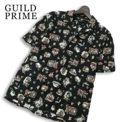 GUILD PRIME ギルドプライム 春夏★ 半袖 総柄 マリン柄 プリント アロハ シャツ Sz.3 メンズ 黒のサムネイル