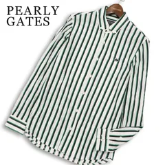 PEARLY GATES パーリーゲイツ ゴルフ 通年★ 長袖 鹿の子 ストライプ ロゴ刺繍 ボタンダウン シャツ 日本製 Sz.4 メンズのサムネイル