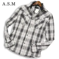 【新品 未使用】 A.S.M アトリエサブ メン 通年★ 長袖 スリム オンブレー チェック ウエスタン シャツ Sz.48 メンズ 黒 ASMのサムネイル