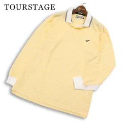 美品★ TOURSTAGE ツアーステージ ゴルフ 春夏 長袖 メッシュ切替 ボーダー ロゴ刺繍 ポロシャツ 大きいサイズ Sz.LL メンズのサムネイル