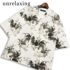 unrelaxing アンリラクシング 春夏★ 半袖 ビッグシルエット 総柄 花柄 オープンカラー アロハ シャツ Sz.Free メンズ 白のサムネイル