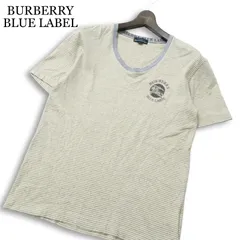 BURBERRY BLUE LABEL バーバリー ブルーレーベル 春夏 ロゴプリント★ 半袖 ボーダー カットソー Tシャツ Sz.L　メンズのサムネイル