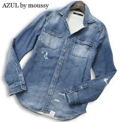AZUL by moussy アズール マウジー 通年★ スウェット デニム ウオッシュ＆ダメージ加工 ストレッチ BD シャツ Sz.L メンズのサムネイル