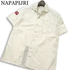 NAPAPIJRI ナパピリ 春夏 コットン100％★ 半袖 ワッペン ロゴ刺繍 バック刺 切替 ミリタリーライク シャツ Sz.L メンズのサムネイル