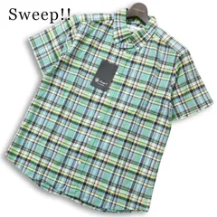 【新品 USA製】 Sweep!! スウィープ 春夏★ 半袖 チェック柄 ロゴ刺繍 ボタンダウン シャツ Sz.2 メンズ 未使用のサムネイル