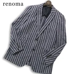 renoma レノマ 春夏★ アンコン ストライプ テーラード ジャケット ブレザー Sz.L メンズ 紺 ネイビーのサムネイル