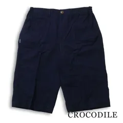 【新品 未使用】 CROCODILE クロコダイル 春夏★ リネン チェック ハーフ ショート パンツ 大きいサイズ Sz.LL メンズ 紺のサムネイル