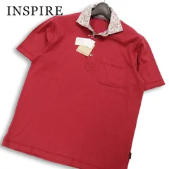 【新品 未使用】 INSPIRE インスパイア 春夏★ 麻 リネン混 半袖 鹿の子 花柄 ロゴ刺繍 BD ポロシャツ Sz.M メンズ 赤系のサムネイル