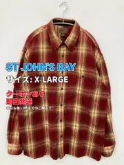ST JOHN'S BAY セントジョンズベイ シャツ/ブラウス X-LARGE レッド コットン チェック柄 ミドル丈 長袖 レギュラーカラー メンズのサムネイル