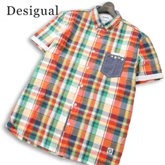 Desigual デシグアル 春夏★ インド綿 半袖 パッチワーク マドラス チェック 刺繍 BD シャツ 大きいサイズ Sz.XXL メンズのサムネイル