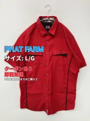 PHAT FARM ファットファーム シャツ/ブラウス L/G レッド 無地 ミドル丈 ライン柄 半袖 レギュラーカラー メンズのサムネイル