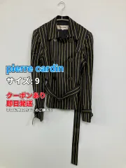 pierre cardin ピエールカルダン テーラードジャケット 9 ブラック ウール・ニット ストライプ柄 ショート丈 フードなし ダブル レディースのサムネイル