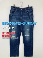 SEVENDAYS=SUNDAY セブンデイズサンデイ デニムパンツ M ブルー クロップド・半端丈 無地 スタンダード ストレート レギュラー ヴィンテージ クラッシュ・ダメージ レディースのサムネイル