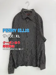 PERRY ELLIS ペリーエリス シャツ/ブラウス XL ブラック コットン ストライプ柄 ミドル丈 長袖 レギュラーカラー メンズのサムネイル