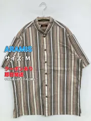 ARAMIS アラミス シャツ/ブラウス M ブラウン コットン ストライプ柄 ミドル丈 半袖 スタンドカラー メンズのサムネイル