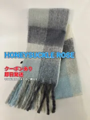 HONEYSUCKLE ROSE ハニーサックルローズ マフラー スカイブルー ニット チェック柄 フリンジ レディースのサムネイル