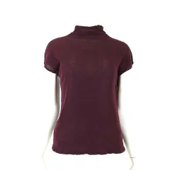 ヨシエイナバ yoshie inaba ニット カットソー トップス キャップスリーブ 半袖 ハイネック 薄手 ストレッチ M 2 エンジ ボルドーのサムネイル