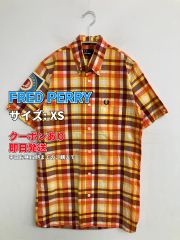 FRED PERRY フレッドペリー シャツ/ブラウス XS オレンジ コットン チェック柄 ワンポイント ブランドロゴ 刺繍 ミドル丈 半袖 ボタンダウン レギュラーカラー メンズ