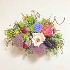 創作スワッグ クレッセント プロテア＆スモークツリー - メルカリ