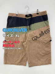 QUIKSILVER クイックシルバー カーゴパンツ XL ベージュ ハーフ・ひざ丈 コットン ボーダー柄 ブランドロゴ スタンダード レギュラー ウエストゴム・紐 メンズのサムネイル