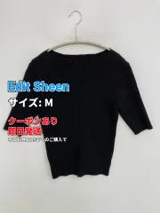 Edit Sheen エディットシーン ニット/セーター M ネイビー ニット ナイロン 無地 ショート丈 半袖 ボートネック レディースのサムネイル