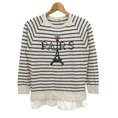 ポンポネット ニット トップス 長袖 ボーダー柄 セーター レイヤード キッズ 女の子用 L(160)サイズ ホワイト×グレー pom ponette 【中古】のサムネイル