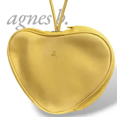 【MY0883】agnes b. アニエスべー ハート型 レザー ハンドバッグ アクセサリー ポーチ イエロー 黄 ファスナー レディースのサムネイル