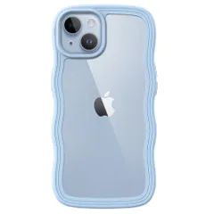 JETech iPhone 14 6.1インチ用 かわいい ケース 波状フレーム うねうね 耐衝撃 スマホカバー 女性用 女子向け クリア ハードPCバック (ブルー)のサムネイル