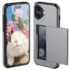 対応 iPhone 17 用 ケース カード収納 背面 米軍MIL規格 耐衝撃 アイフォン17 ケース ICカード収納 落下防止 全面保護 指紋防止 滑り止め 擦り傷防止 グレーのサムネイル