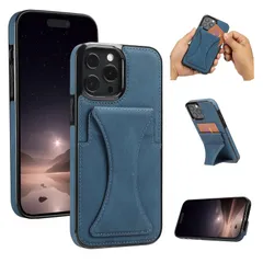 grooblue iPhone16 16e 16Plus 16Pro 16ProMax 対応 スマホケース カバー 縦置き 横置き 両対応 スタンド付き レザー カード収納 耐衝撃 衝撃吸収 軽量 おしゃれ シンプル ブルーのサムネイル