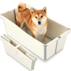 N◆犬用バスタブ 犬風呂 中型犬用 犬 バスタブ 多頭飼い 大容量 折りたたみ またぎやすい設計 型崩れしない 柴犬 コーギー対応 | 排水栓付き・自宅シャンプー・屋内外対応 小型犬2匹対応・76cmワイドサイズのサムネイル
