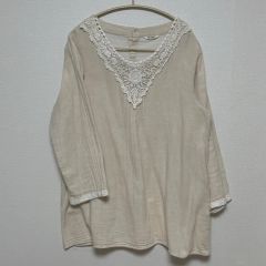 美品 45R コサージュ 長袖Tシャツ ベージュ シルク混 チュニック