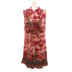 アナスイ ANNA SUI ワンピース ノースリーブ 花がら フリル ミモレ ロング S ピンク 赤 レッド /JS ■ECA006のサムネイル