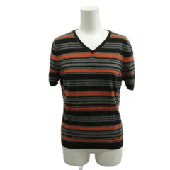 レキップヨシエイナバ L'EQUIPE YOSHIE INABA ニット カットソー カシミヤ100％  M 黒 ブラック オレンジ ボーダー柄 Vネック 半袖 /KK ■ECA006のサムネイル