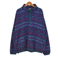 エルエルビーン L.L.BEAN フリースジャケット ハーフスナップボタン スナップT ボア ハイネック プルオーバー 幾何学模様 総柄 緑 エメラルドグリーン 紫 パープルのサムネイル