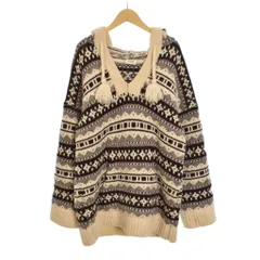 セリーヌ CELINE 21AW Oversized Baja Pullover オーバーサイズ バハシェトランド ジャガード ニット パーカー セーター XS ベージュ 2A80R107O ☆AA★のサムネイル