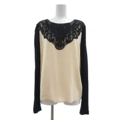 ダイアンフォンファステンバーグ DIANE von FURSTENBERG Nadia カットソー 絹 シルク 6 ベージュ 黒 ブラック 長袖 ラウンドネック レース切り替え /SXのサムネイル