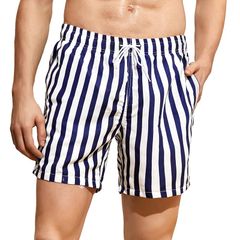 [SUNDAY ROSE] Men's Swim Trunks, Surf Shorts, Board Shorts, Swim Pants, Amphibious, Quick-Drying, Shorts, Sports, Summer, Travel, Shorts with Inner Lining, Beach, XL, White/Dark Blue Vertical Stripe 1