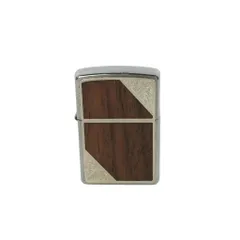 ジッポー ZIPPO ライター ウッド貼り加工 メタル 茶 ブラウン シルバーのサムネイル