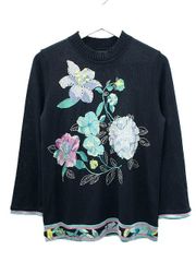 未使用タグ付き LEONARD シルク 花刺繍 タートルネック ニットセーター