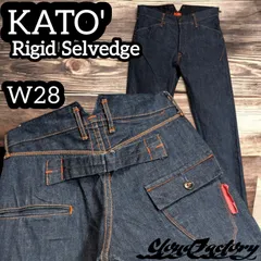 KATO' シンチバック リジッドデニム セルビッチジーンズ W28 スリムストレート ボタンフライ 紙タグ付き インディゴ 濃紺のサムネイル