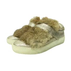 モンクレール MONCLER ラビットファー スニーカー シューズ ベルクロ ファー クラックル加工 レザー 36 23.0cm ゴールドカラー 0117 IBO87のサムネイル