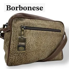 ボルボネーゼ ショルダーバッグ うずら柄 OP柄 BORBONESE ポシェット 斜め掛け クロスボディ スクエア型 スエード レザー ブラウン 茶 ベージュ ゴールド 金具 プレート 91805 ロゴ 総柄 ヴィンテージ アンティーク レトロ レディースのサムネイル