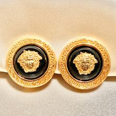 正規レア ヴェルサーチ 立体GVロゴラウンドカフス黒 ゴールド ゴシック