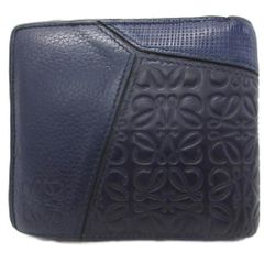 LOEWE 二つ折り財布 アナグラム レザー ネイビー ブラック - メルカリ