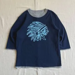 90s　vintage　MADE IN USA　アメリカ製　NAMASTE　ナマステ　リバーシブル　ダブルフェイス　2way　5～7分袖Tシャツ　カットソー　インディアンプリント　ネイビー×霜降りグレー　M　アメカジ　double face T-shirtのサムネイル