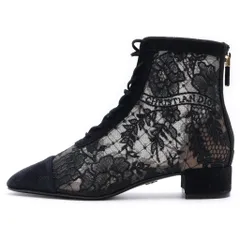 Christian Dior (クリスチャンディオール) Naughtily-D ノーティリーD フラワーレース スエードレザー ショートブーツ ブラック レディースのサムネイル