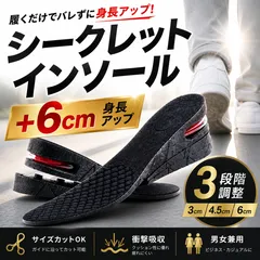 インソール　シークレットインソール 3段階調整 +6cm メンズ レディース 兼用 中敷　シューズ　靴　かかと　メンズ　レディース　厚底　身長　アップ　ファッション　おしゃれ　足　偏平足　衝撃　吸収のサムネイル